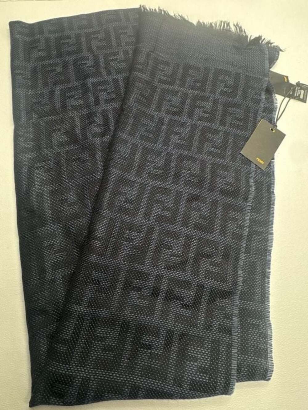 Fendi FF Monogram Jacquard Wool and Cotton Shawl in Blue/Black